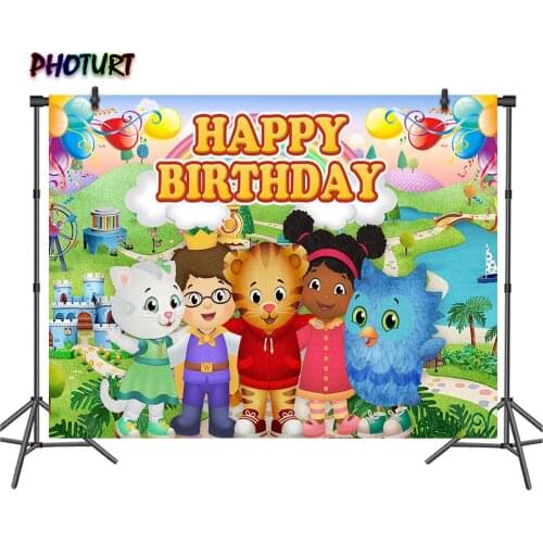 PHOTURT Daniel Tiger Backdrop Kid Birthday Party Bedroom Decorate Background Balloon Park Grassland Banner Photography Props