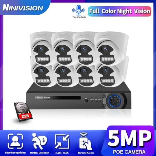 H.265 8CH 4K Ultra HD CCTV NVR System 5MP Night Vision Security Camera Kit Dome Camera Video Two way Audio surveillance Camera
