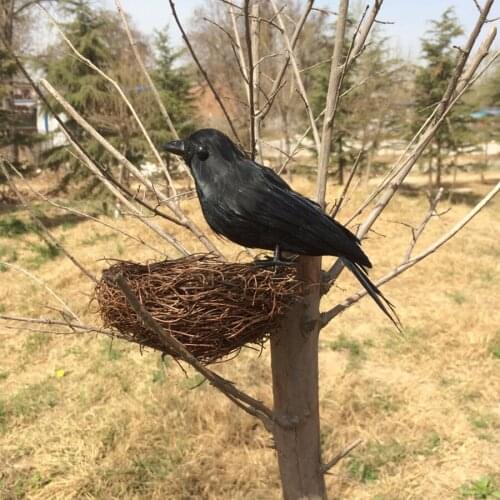 Artificial Decorative Bird Feathered Black Crow Raven Figurine Garden Statue for Halloween Yard Patio Decoration