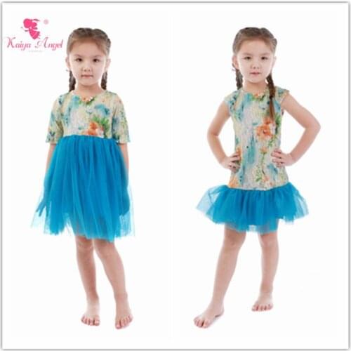 Kaiya Angel Fashion Baby Kids Color Lace Sky Blue Mesh Yarn Baby Pirncess Girls Dresses for Birthday Party and Wedding Wholesale
