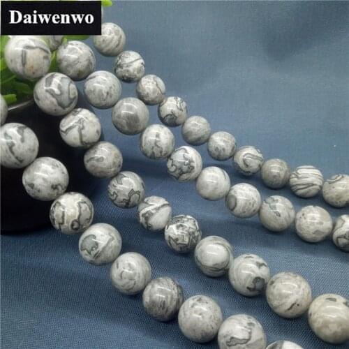 Map Stone Beads 4-12mm Round Natural Loose Stone Bead DIY Jewelry Dreamcatcher