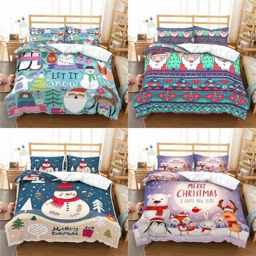 Bedding Set Luxury 3D Christmas Snowman Print 2/3Pcs Comfortable Kids Duvet Cover Pillowcase Home Textile Single/Queen/King Size