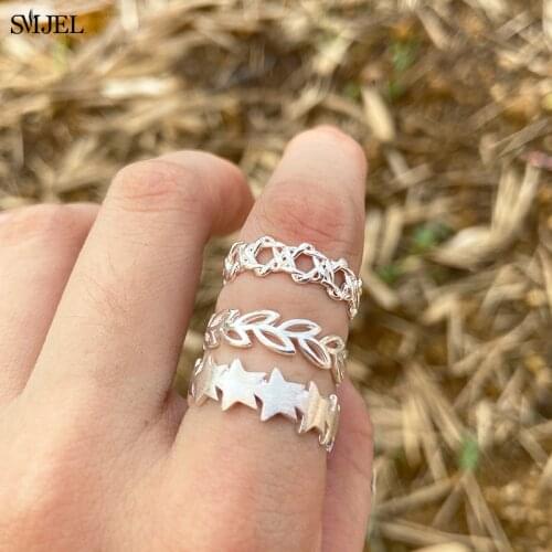 Korean Hollow Twist Star Adjustable Ring For Fashion Women Minimalist Fashion Jewelry Wedding Rings 2021 Cute Accessories Gifts