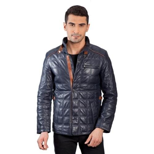 2020 New Real Leather Mens Winter Autumn Blue Zipper jacket