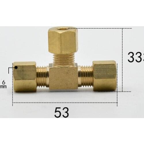 Brass Tee 3 Way Commpression Fitting Union Connector Fit Tube OD 6mm Water Gas Fuel