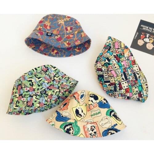 Summer Baby Bucket Hat Boys Girls Sun Hats Intant Beach Cap Fashion Cartoon Print Outdoor Sunscreen Fisherman Beanie