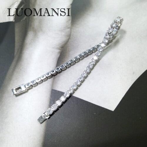 Luomansi Top Genuine Luxury 3MM High Carbon Diamond Bracelet Super Flash 100% S925 Sterling Silver Jewelry Wedding Lover Gift