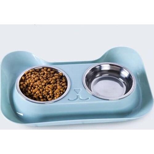 Cat bowl double bowl cat Bowl Stainless Steel cat rice bowl dog bowl leakproof drinking water cat food bowl pet bowl pet supplie