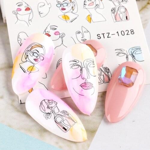 DIY Abstract Lady Face Nail Decals Water Black Leaf Sliders Paper Nail Art Decor Gel Polish Sticker Manicure Foils