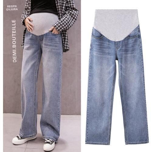 Autumn Loose Wide Leg Jeans Maternity Pants Trousers For Pregnant Women Clothes Vintage Pregnancy High Waist Denim Pants