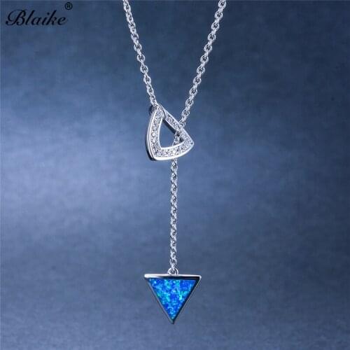 Blaike Simple Fashion Triangle Pendant Necklaces for Women Silver Color Birthstone Necklace Female Long Chain Jewelry Gifts