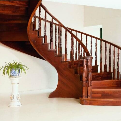 Solid wood interior rotation stair pole armrest home stair railing and rome column handrail spiral stair