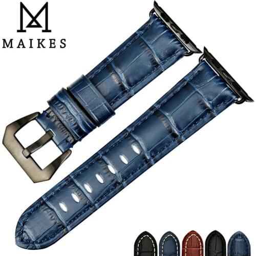 MAIKES watchbands genuine cow leather watch band for black Apple Watch strap 44mm 40mm 42mm 38mm series 4 3 2 iwatch