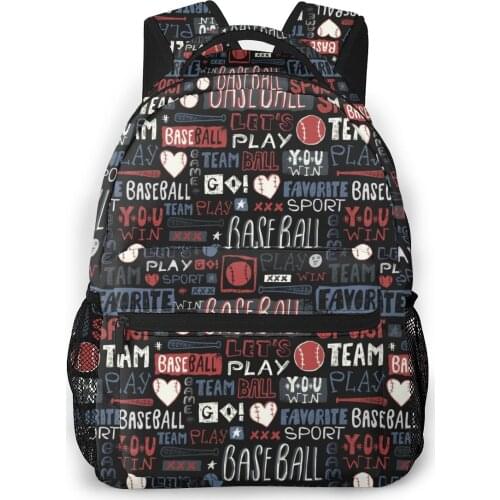 Backpack Casual Travel Bag Baseball Sketch Words Pattern School Bag Fashion Shoulder Bag For Teenage Girl Bagpack