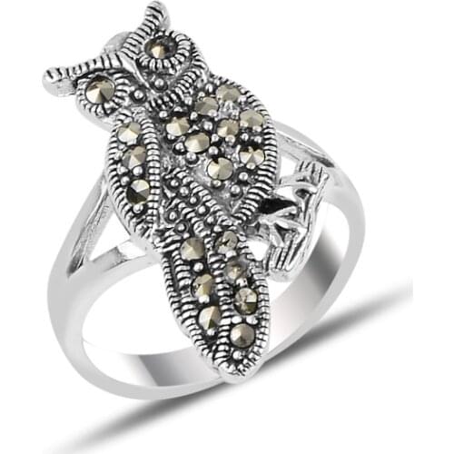 Silverlina Silver Marcasite Stone Owl Ring