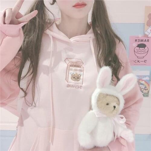 Deeptown Kawaii Bunny Hoodie Women Korean Style Sweatshirt Winter 2021 Fashion Long Sleeve Cute Tops Soft Girls Plus Velvet Warm