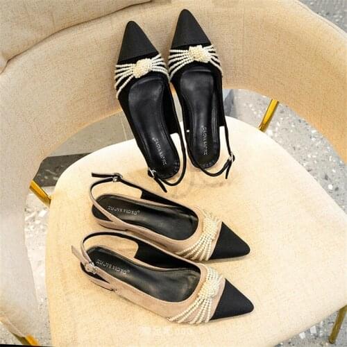 Pearl Pointed Single Shoes Womens New Flat Bottom Celebrity Fashion Fairy Back Sandals In Spring 2021