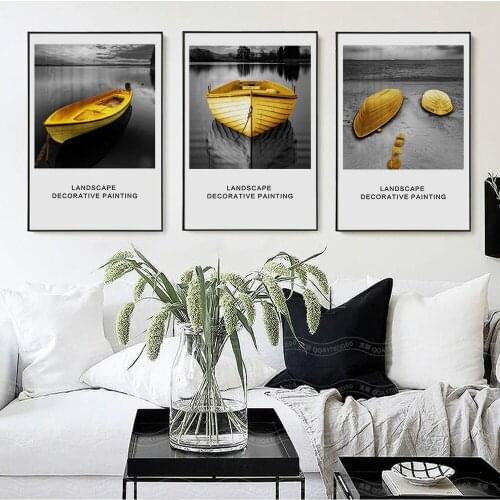 Creative Artistic Conception Black and White Gold Boat Living Room gallery Painting Decorative wall canvas pictures Printings