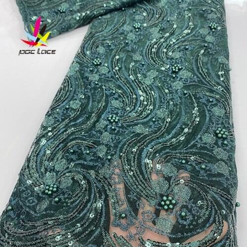 Tulle Sequin Fabric Lace Sequins Emerald Green French African Nigerian Latest Design High Quality Tulle 2020 For Sequence Dress