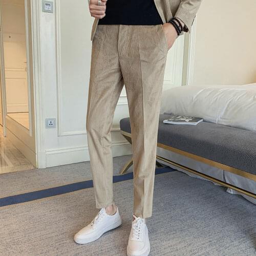 Corduroy work pants Men Slim Fit social pants Casual Staight Suit Pants Men Fashion Autumn Spring pant Male Black Khaki trouser
