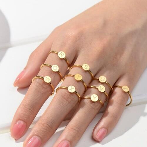 Womens Stainless Steel Rings For Women Fashion Gold Heart Star Moon Ring Couple Initial Letter Ring Wedding Women Jewelry Rings