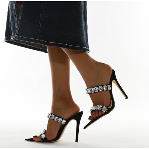 Women High Heel2021 Roman Style Rhinestone Simple Sandals and Slippers