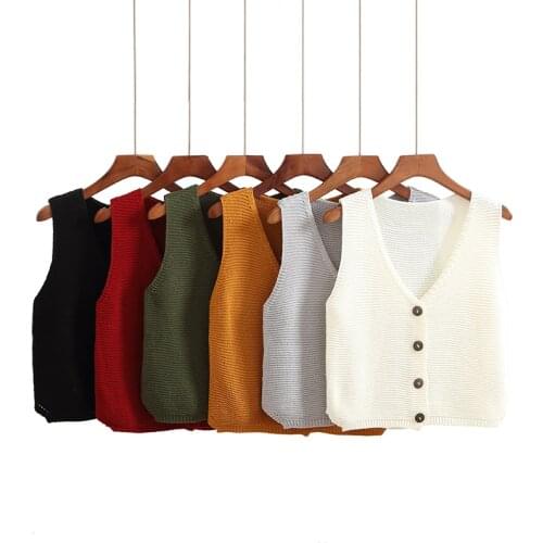 G1453 2020 spring autumn new women fashion short section single-breasted loose V-neck knit vest sweater cheap wholesale