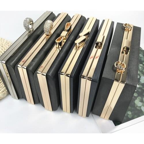 Gold Color Many Styles Retangle shape metal box clutches purse frame handbag accessories obag handles China Factory Supply