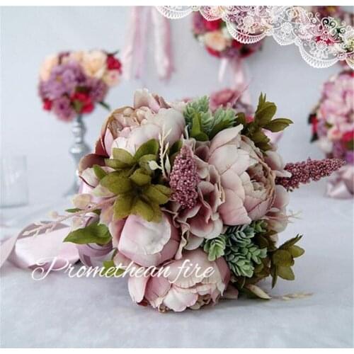 2021 Colorful Pink&Blue Bridal Holding Bouquet Roses And Peonies Wedding Bouquets Silk Flower Decoration Ramo De La Boda