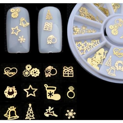 240 pcs Nail Art 3D Mixed Design Gold Metal Slice Wheel Tips Sticker Decoration For False Nail UV Gel Nail Exclude Glue
