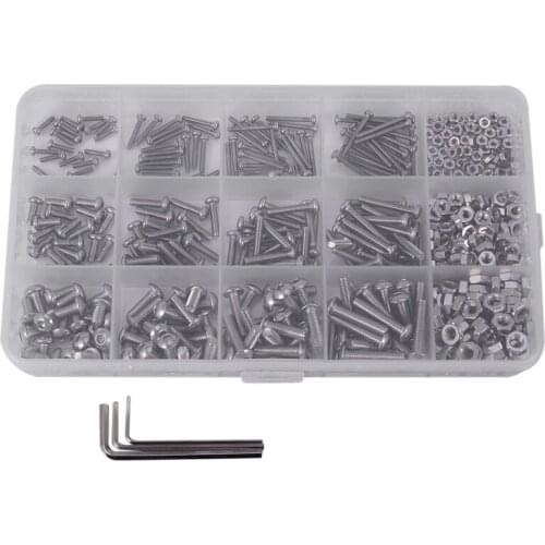 480Pcs Button Head 12 Sizes Screw And Nuts Kit,M2 M3 M4 Steel Assorted Hex Socket Head Cap Bolts Screws Nuts Assortment Set Kit