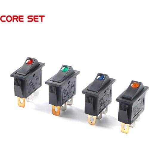 5Pcs KCD3 Rocker Switches Power Button Switch Red Green Blue Yellow LED Light 3Pin 2 Gears 16A 250V On Off Silver Contact Switch