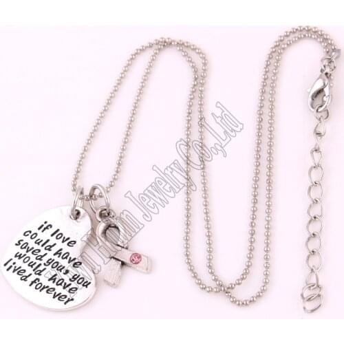 5 pieces a lot crystal ribbon and " if love could have saved you,you would have lived forever "heart pendant romantic necklace