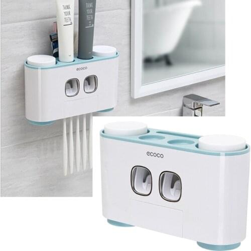 Automatic Toothpaste Dispenser Dust-Proof Toothbrush Holder With Cups No Nail Wall Mount Stand Shelf Bathroom Organizer Set
