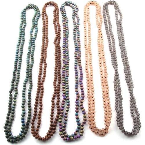 Free Shipping Bohemian Tribal Jewelry 6mm Frosted Crystal Long knotted Glass Necklace