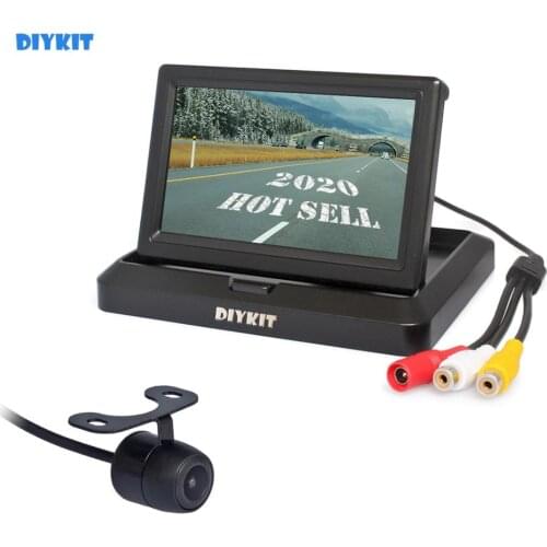 DIYKIT 5 Inch Foldable Rear View Monitor Car Monitor Waterproof Rear View Car Camera Parking System Kit