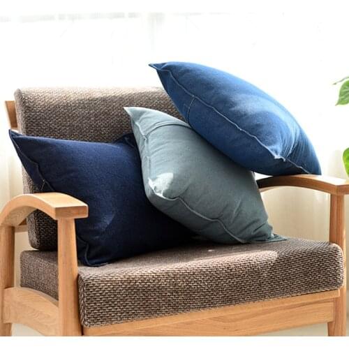 DUNXDECO Cushion Cover Blue Jean Cotton Square Pillow Case Plain Color Modern Simple Throw Housse de coussin Sofa Chair Decor