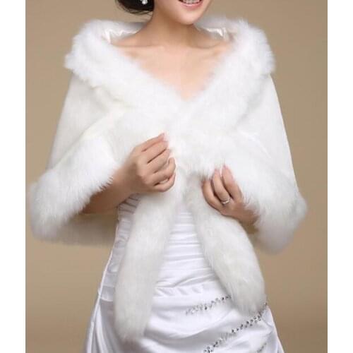 Elegance Bridal Warm Shawl Ivory Faux Fur Wedding Dress Bolero Fashion Wrap Shrug Jacket