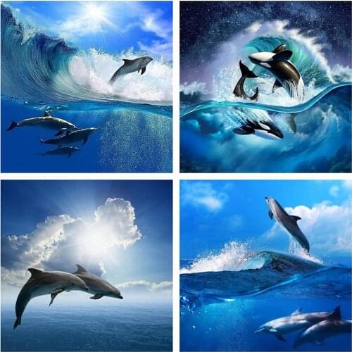 Evershine Diamond Painting With Square Rhinestones Cross Stitch Dolphin Rhinestone Picture Embroidery Animals Mosaic Painting