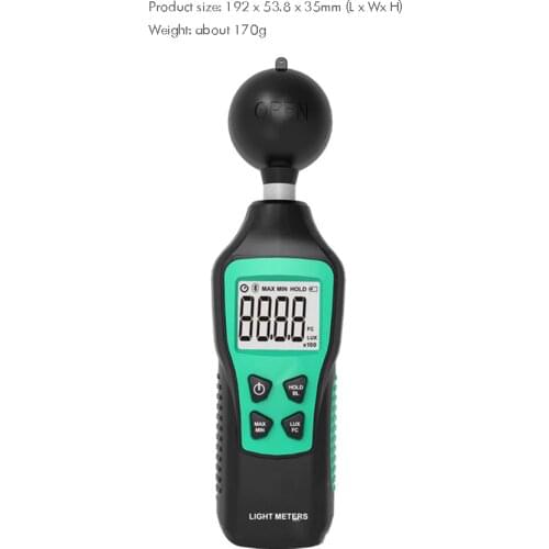 Light Meter Digital Illuminance Meter Handheld Photometer Measurer with Range up to 200,000 Lux, Auto-Ranging, Hold, Min, Max
