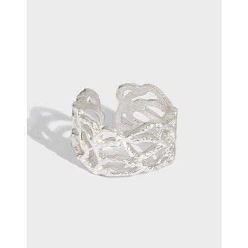 SHANICE S925 Sterling Silver Open Ring Small design sense, retro and old irregular wide-faced branches Tail Ring for Women Gift