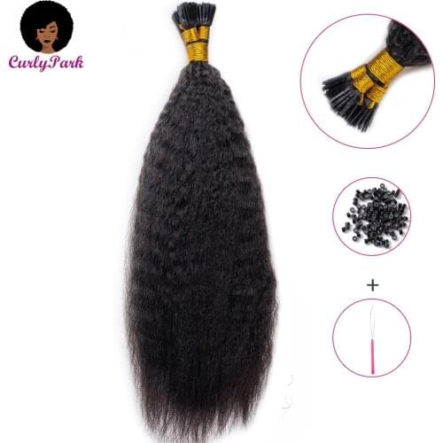 CURLYPARK Kinky Straight Human Hair Pre-Bonded Hair Extensions 100% Human Hair I Tip Fusion Hair Extensions for Black Women