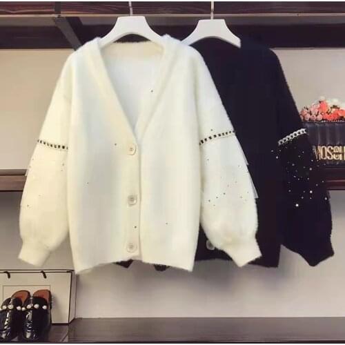 2021 Korean Fashion Loose Sweater Solid Color Womens Cardigan Button Color Matching Top Casual Knitted Sweater Womens Clothing