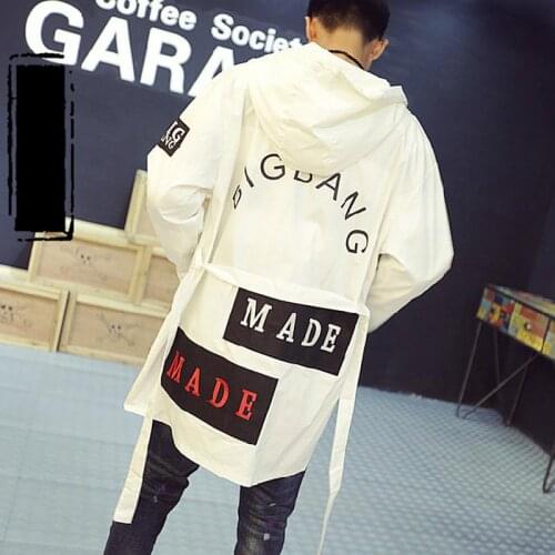2017 New Korean Mens Jackets And Coats Spring & Autumn Thin Letters Print Hooded Overcoats For Man & Women Long Nightclub Jacket