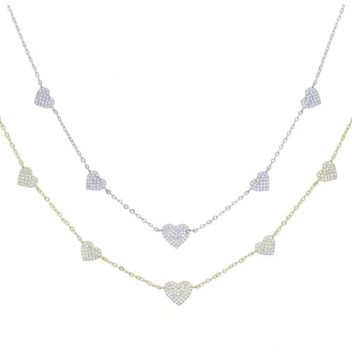 2021 New Lover Girlfriend Gift Fashion Jewelry Micro Pave 5PCS Heart Charm Link Chain Fashion Necklace For Women