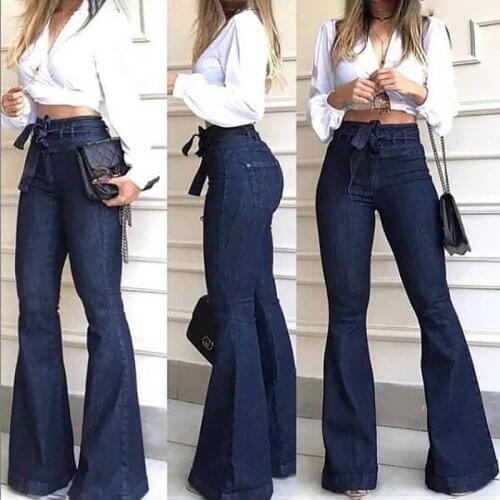 New Womens Jeans High-rise Micro-elastic Lace-up Flared Pants Wide-leg Jeans High Waist Skinny Jeans Woman Flare Jeans Black