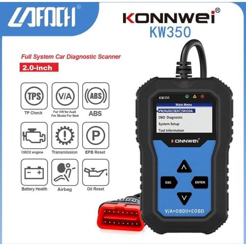 KONNWEI KW350 OBD2 Scanner Full System Car Diagnostic Tool Support For VW For Seat Airbag SRS ABS Brake Oil Reset EBP