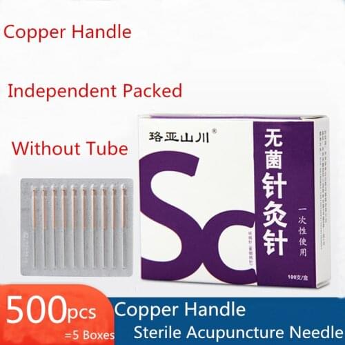 Disposable Aseptic Fine Acupuncture Needle Copper Handle Filiform Needle Beauty Acupressure Without Tube 5Boxes *100needles