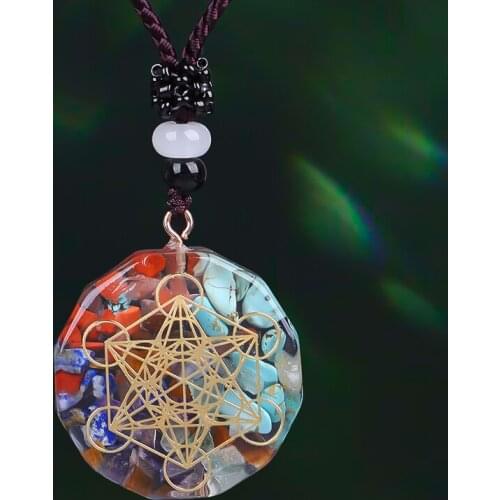 Orgone Chakra Healing Pendant 7 Chakra Necklace with Natural Stones Sacred Geometry Chakra Energy Necklace Meditation