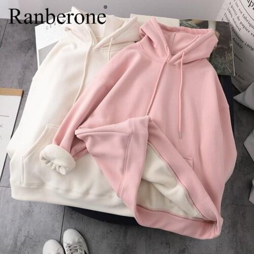 Ranberone Autumn Winter Oversize Hoodies Women Warm Thick Female Casual Tracksuit Pocket Sweatshirts Coat Hooded Outerwear 2020